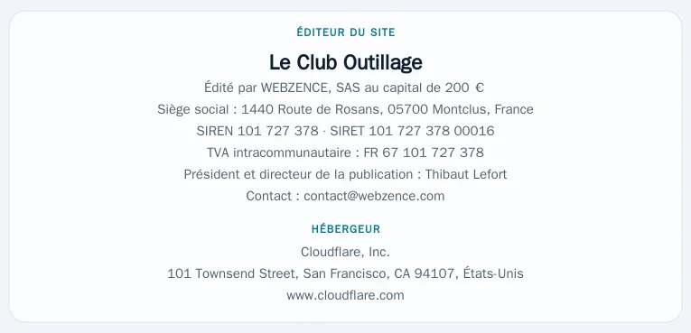 Coordonnées légales de l&rsquo;éditeur et de l&rsquo;hébergeur du site